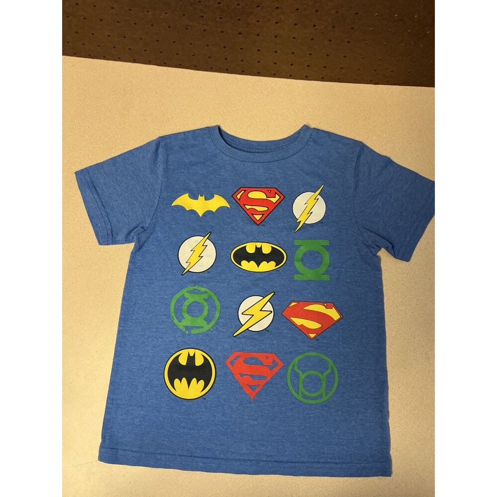 Boys Blue T-Shirt with DC Comics Superhero Logos